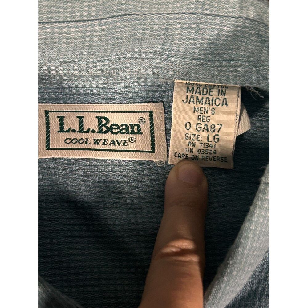 Vintage 90s LL Bean Cool Weave Short Sleeve Button Shirt Mens LG Made in Jamaica